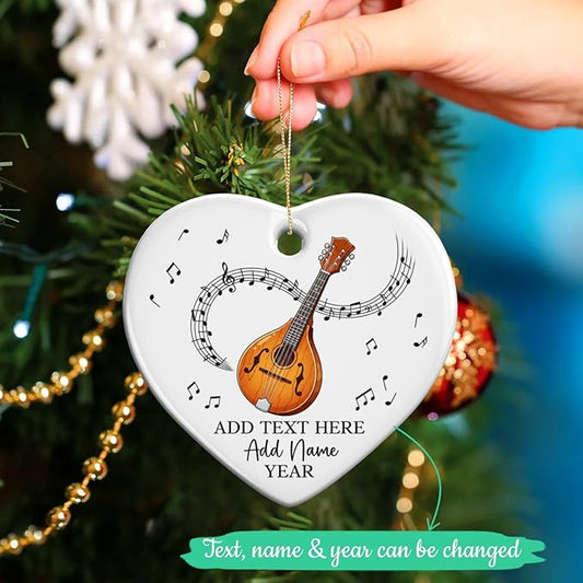 Custom Mandolin Player Christmas Ceramic Ornament 2025, Personalized Mandolin Xmas Ornament with Text Name & Year, Musical Instrument Christmas Tree Ornaments, Gift for Men Women Mandolinist