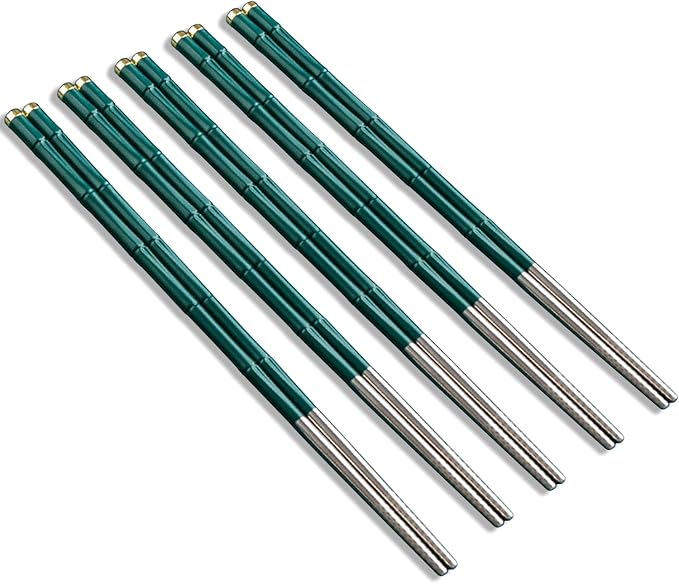 5 Pairs Reusable Metal Chopsticks Dishwasher Safe,Japanese Korean Creative Chop Sticks Pack Chopstick, Non-Slip, 9.5 h Gift Set