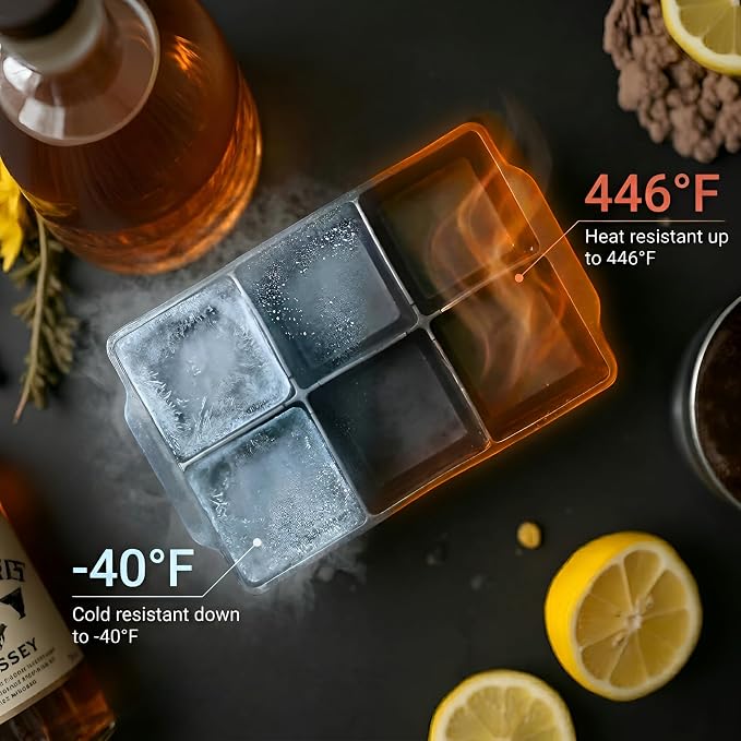 KitchFort® Large Silicone Ice Cube Tray (2-Pack) - 2" Big Ice Mold with Lid | Easy Release, Cocktail, Whiskey Ice Cubes Mold - Food Grade - Ice Cube Trays for Freezer - Stackable Silicone Ice Tray