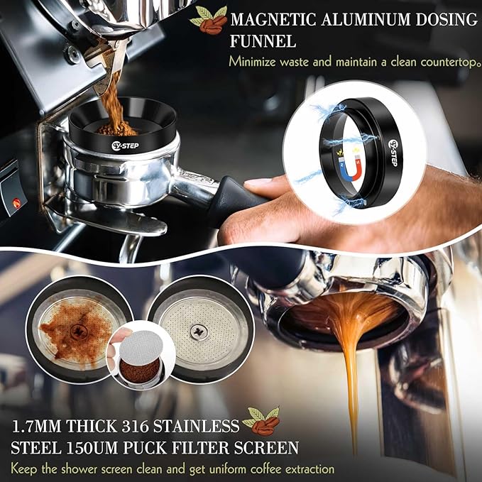 Y-Step 8 Pcs Espresso Accessories Kit, 53.3mm Espresso Tamper Kit Espresso Tools with Espresso Tamping Station, Coffee Tamper, Distributor, WDT Tool, Dosing Funnel, Puck Screen, Fits 54mm Portafilters