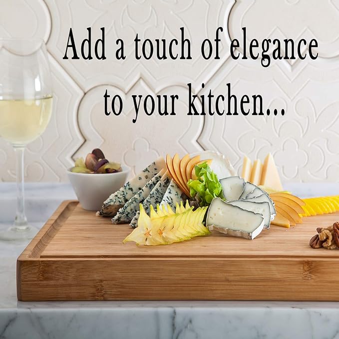 Butcher Block - Organic Bamboo Cutting Board w/Juice Groove - 17x13x1.5" -Butcher Block Cutting Board - Premium Quality and Professional Design - Bamboo Chopping Block
