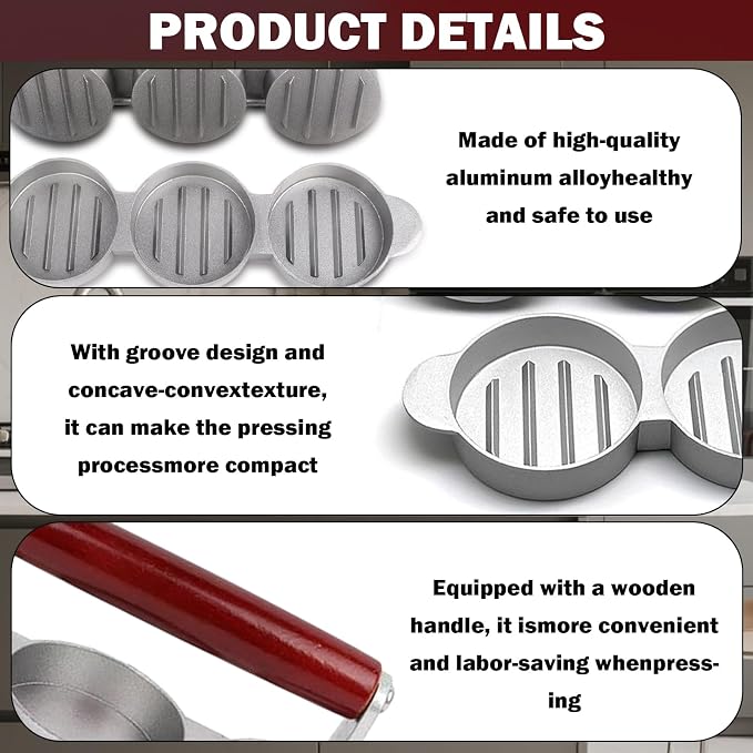 Sausage Patty Press,Mini Burger Press (Three 2.64-Inch Molds) | Slider Burger Press to Make 3 Patties at A Time, Press Patty Maker for Mini Hamburger, Barbecue, Picnic, Camping, Etc