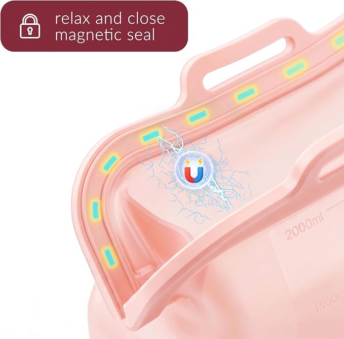 68oz Reusable Silicone Food Storage Bags with Magnetic Seal, Stand Up Freezer Bags for Meal Prep, Snacks, Sandwiches & Leftovers, Dishwasher Safe Reusable Food Storage Bag (Pink)