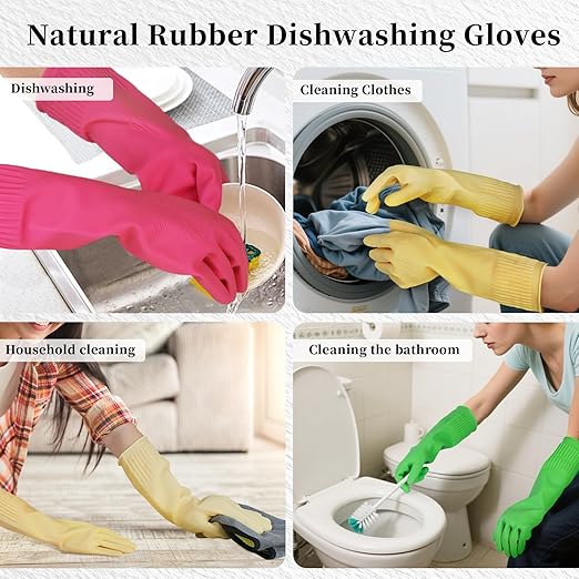 Rubber Gloves for Cleaning – 3 Pairs Reusable Gloves for Dishwashing, Kitchen and Household Tasks, 15-Inch Long (Regular Style, Large (Fits Medium Hands))