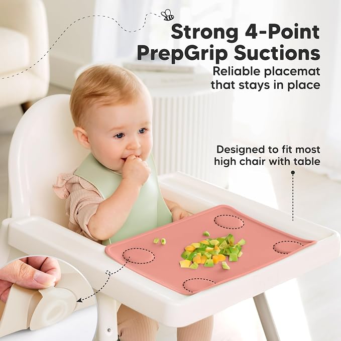 KeaBabies 2pk Silicone Placemats for Toddlers, Kids, 12x9 (Roseate) | Non Slip Suction Silicone Placemat for Restaurants, Dining Table,Travel, Easy to Clean, Food Grade, BPA-Free, Large Table Mat