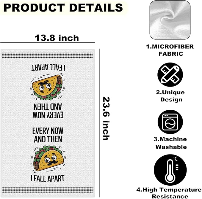 4PCS Funny Kitchen Towel, Cute Decorative Dish Towels Sets | Absorbent Waffle Hand Towels, Housewarming Gifts for New Home, Women, Mom, Funny House Warming Presents, Hostess Gifts
