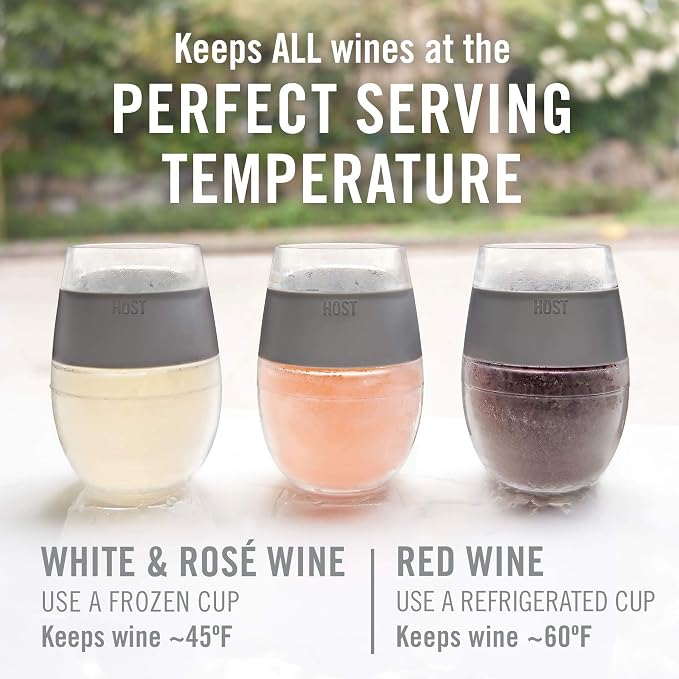 Host Cooling Wine Freeze Cup with Lid, Set of 2 Plastic Double Wall Insulated Wine Tumbler Drink Cups with Freezing Gel for Red and White Wine, Coral