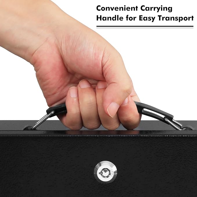 KYODOLED Fireproof Document Box with Key Lock, Large Safe Storage Box for Valuables, Fire Resistance Security Chest, Lock Box for Passport, Cash, Tablet 13.2'' x 11'' x 4.13'' Black