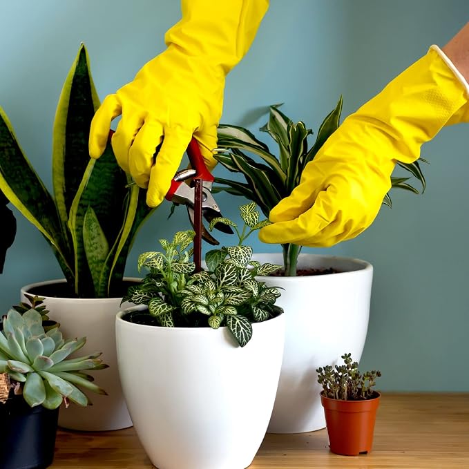 Bamllum Rubber Kitchen Dishwashing Gloves - 4 Pairs Colorful Reusable Household Cleaning Gloves for Washing Dishes and Cleaning Tasks, Flexible Long-lasting and Non-Slip (Large, Blue+Pink+Yellow+Red)