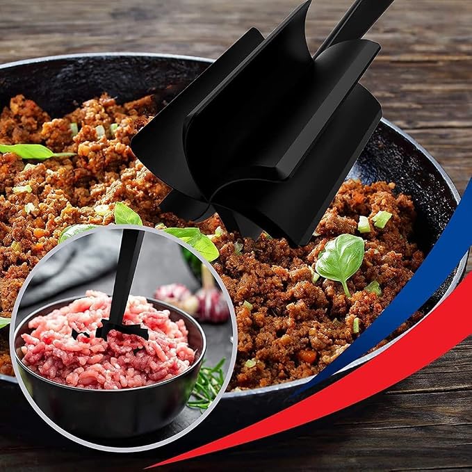Meat Chopper for Hamburger, Professional Heat Resistant Masher Smasher Kitchen Tool for Turkey Ground Beef, Multipurpose Chopper Mincers Gadgets for Potato Fruits Vegetable (Black, 1PCS)