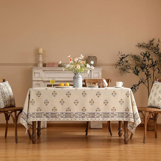patdrea Designer Beige Extra Long Tablecloth for Rectangle Table,Elegant Linen Floral Pattern French Table Cloth,Decor Cover Cloth for Kitchen Dining Christmas,Thanksgiving,63"x110"-Istana a