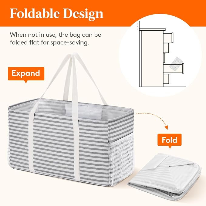 Lifewit Extra Large Tote Bag, Reusable Grocery Bags with Metal Wire Frame and Handles