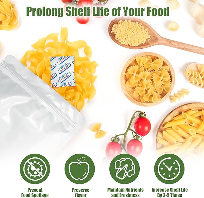 110 Packs 500CC Food Grade Oxygen Absorbers （10 Packs in Individual Vacuum Bag，11x Packs of 10), Oxygen Absorbers for Food Storage, with Oxygen Indicator, for Mylar Bags, Mason Jars,Canning