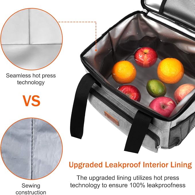 Lunch Bags for Women/Men, Insulated Lunch Bag for Work Office Picnic - Large Lunch Cooler Bag Leakproof Lunch Box with Adjustable Shoulder Strap for Adults - Grey (15L)