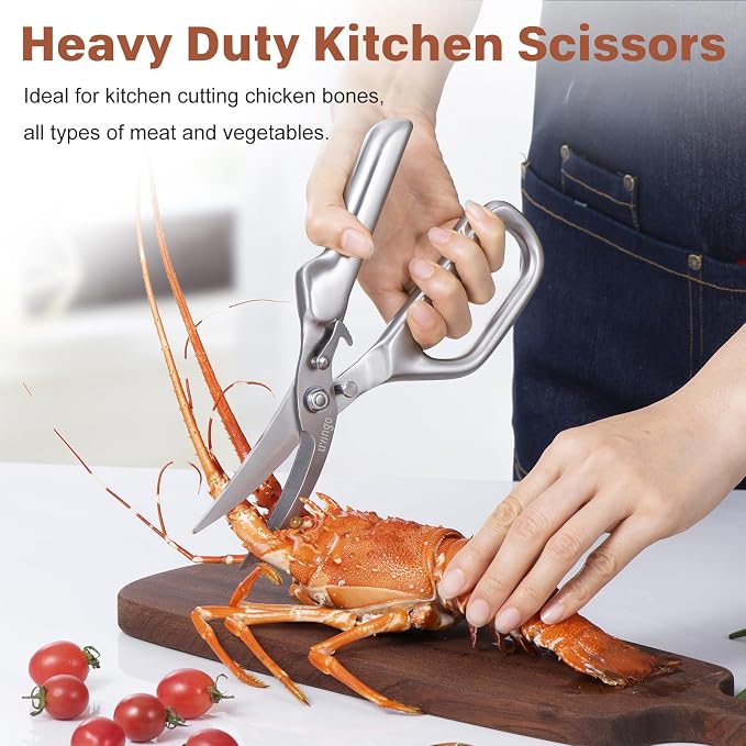 LIVINGO Kitchen Scissors Heavy Duty Utility Poultry Shears Stainless Steel | Sharp Curved Blade, Safety Lock Design, Chicken Bone Meat Cutting, Food Preparation, Vegetable Herbs