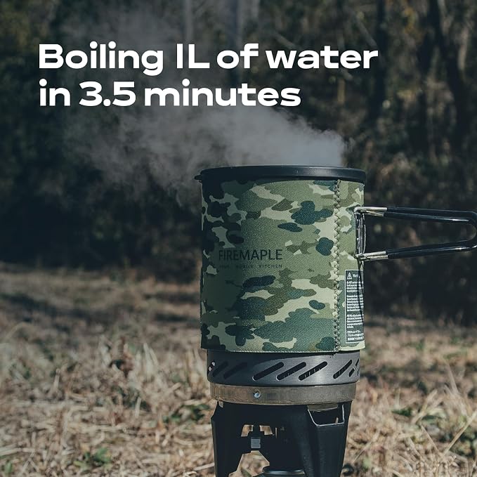 Fire-Maple Fixed Star 1 Backpacking and Camping Stove System, Camo 18oz | 30% Faster Boil with HX Base, Piezo Ignition, Compact & Durable, All-in-One Pot, Compatible with Most Canisters, Portable