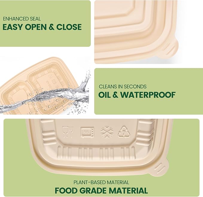 Glotoch Express 32 oz-200 Pack Meal Prep Containers with Lids,Resuable Cornstarch Material Salad Containers, Plant-based Lunch Boxes, Plastic Take Out Bowls for Restaurant