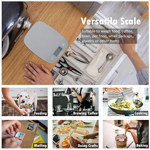 NUTRI FIT Food Scale Kitchen Scales Digital Weight Grams and Ounces for Baking Cooking, Weighing Scale Portion Control, Max 11lb 1g Increment 6 Units Smart Tare Hanging Storage, Gray
