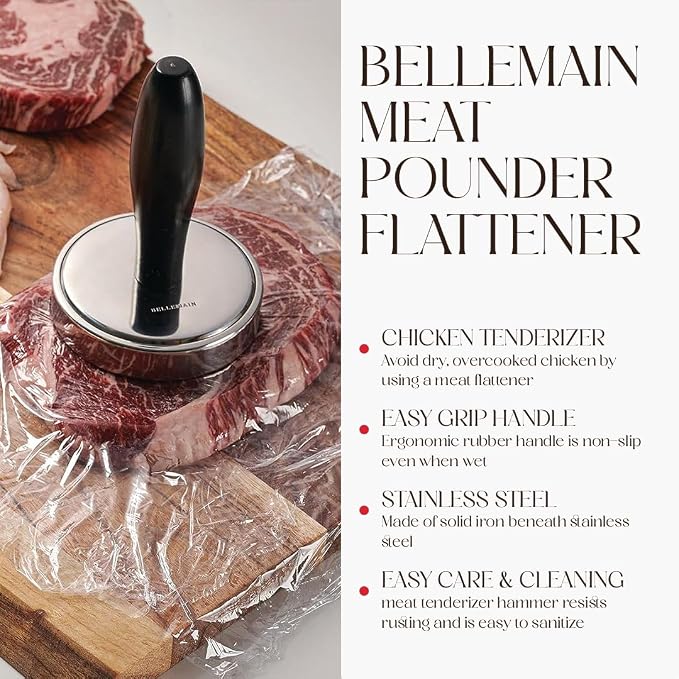 Bellemain Meat Pounder & Flattener, Stainless Steel Kitchen Mallet | easy grip meat tenderizer