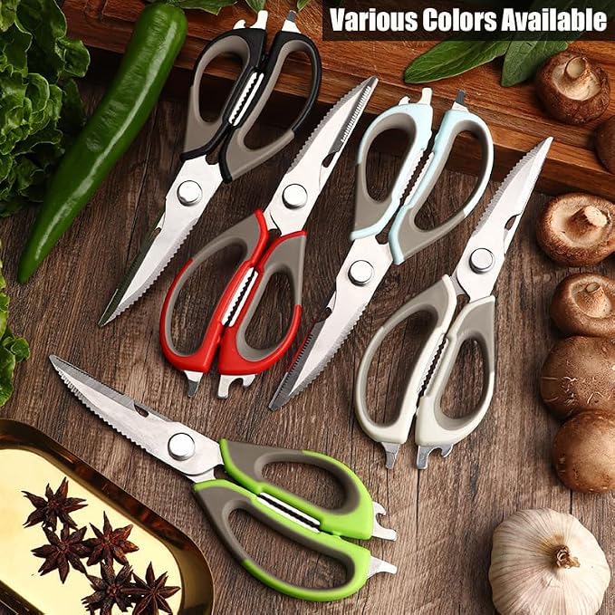 2 Pcs Heavy Duty Kitchen Shears with Magnetic Holder, Multi-function Kitchen Scissors for Food - Come Apart, Rust-Resistant, Magnetic Scissors for Fridge(Green and Blue)
