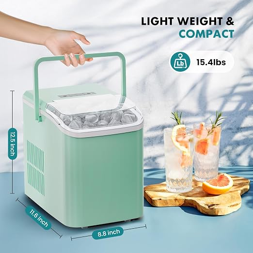 OLIXIS Ice Maker Machine with Handle,26lbs in 24 Hours,9 Cubes in 6 Mins,Auto-Cleaning Portable Ice Maker with Basket and Scoop, Countertop for Home, Kitchen, Camping, RV, Bright Green