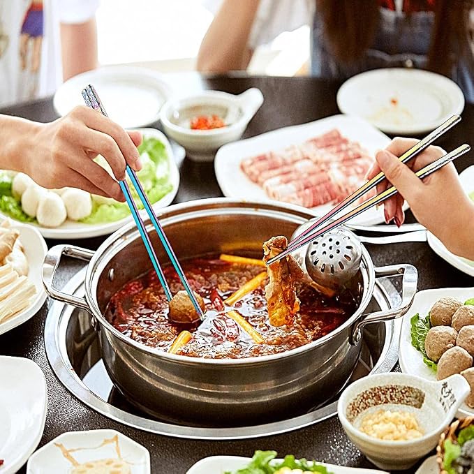 Metal Chopsticks Reusable Titanium Plated Stainless Steel Japanese Korean for Food & Cooking 9.5Inch Non-Slip for Beginners Square Laser 5 Pairs Gift Set