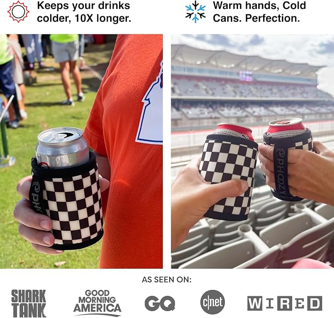 PHOOZY Insulated Can Cooler for 12 oz Cans - Patented Drink Sleeve with NASA-Inspired Technology - Keeps Beer, Soda & Sparkling Water Cold Longer - Lightweight Outdoor Can Holder - Checkered