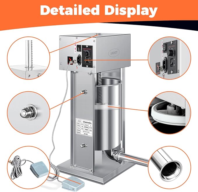 Electric Sausage Stuffer Maker, Vertical Electric Stuffer 11 Adjustable Speed Stainless Steel Commercial Sausage Filler Meat Stuffers with 5 Stuffing Tubes, Home & Commercial (26Lb/12L)