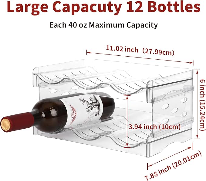 EZ COZY Wine Rack, 4 Tier Water Bottle Organizer for Cabinet (12 Bottles) | Clear Freestanding Wine Bottle Holder for Cabinet, Fridge, Pantry, Wine Rack for Inside Cabinet, Refrigerator, Countertop