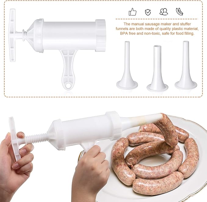 Mudder Sausage Stuffer Manual Maker Plastic Meat Filler Funnel Tubes Filling Tool for Hand Operated Food Grinder for Holiday Household Use