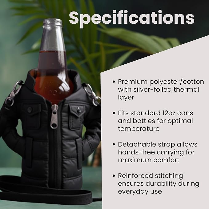 Gadgetime USA - 12oz Insulated Can Cooler Jacket (Black) - Beverage Holder with Detachable Strap - Beer/Soda Carrier - Can Holder with Shoulder Strap, Insulated Sleeve, Funny Gift for Friends & Family