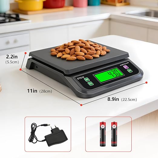 66LB 30kg Large Digital Kitchen Scale Food Scale for Baking Cooking Bread Meat Scales with Tare and Prep Counting LCD Display with Adapter, 6 Unit (Grey, 30kg)