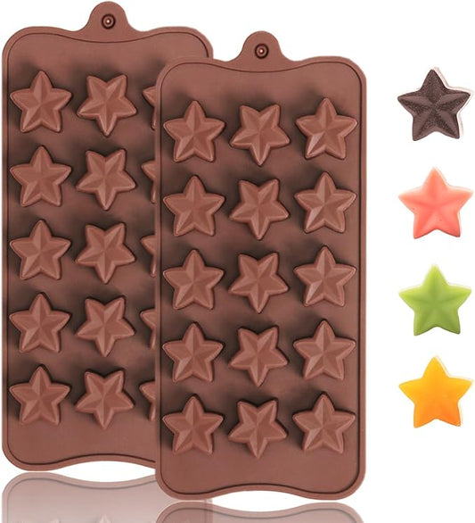 Small Star Silicone Molds, 15 Cavities Star Chocolate Molds for Candy/Gummy/Jelly/Fruit Snack, Mini 3D Stars Mold for Wax Melt/Resin, 2 Pcs