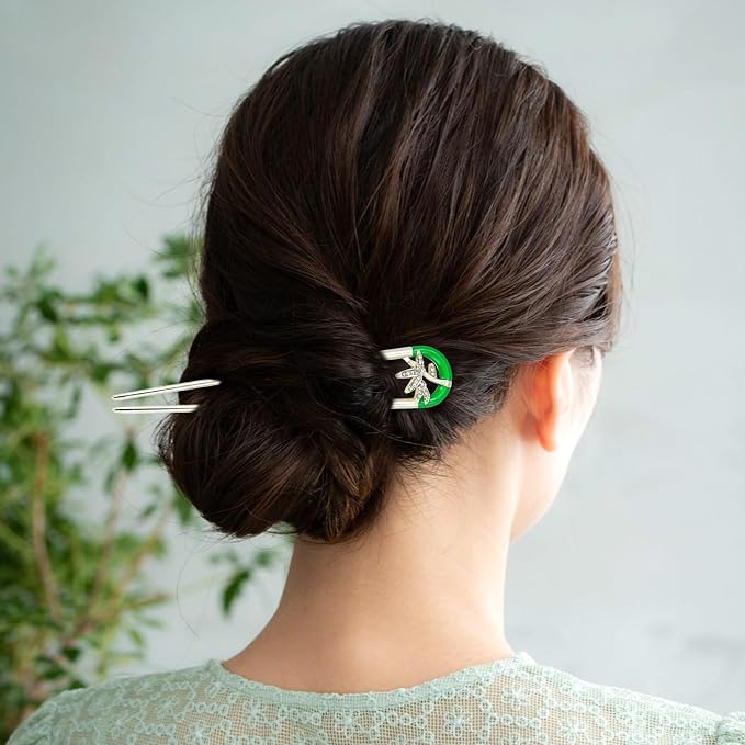 Lawie 10 Pack Cute Flower Butterfly U Shaped Gold Metal Hair Fork Pins Curved Chopsticks for Hair Sticks with Dangles French Hair Pins Bun Holder Decorative Hair Accessories for Women Girls