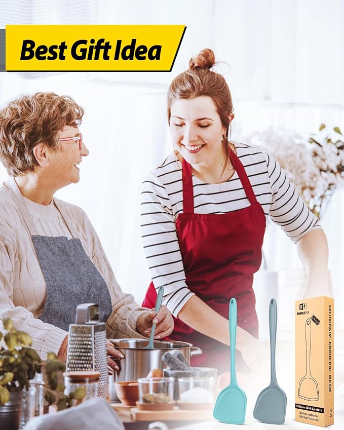BUNDLEPRO Silicone Seamless Wok Spatula, 2 Pack | Non-Stick, Heat Resistant, Easy to Clean, Dishwasher Safe, Kitchen Utensil for Cooking, Baking, Stir-Fry