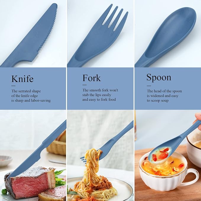 DISSKNIC 4 Sets Reusable Utensils Set with Case,Travel Utensils Cutlery Set Spoons and Forks Set, Reusable Plastic Utensils for Lunch Box Accessories for Adults, Portable Lunch Utensils Set for Daily