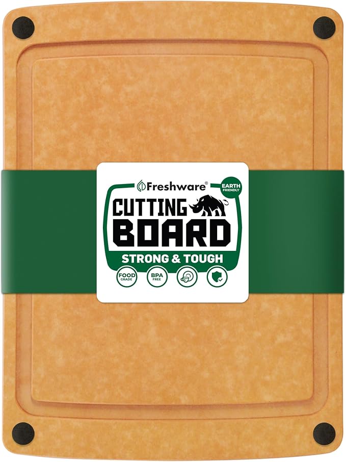 Freshware Wood Cutting Board for Kitchen, Juice Groove, Non-Slip Silicone Feet, Dishwasher Safe, 2X Large, 20" x 14", Natural