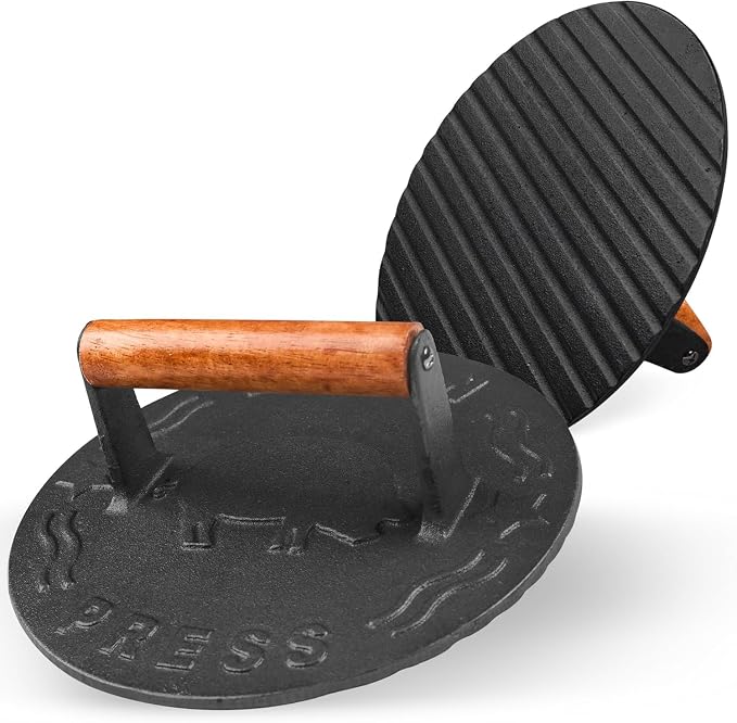 Bellemain Smash Burger Press, Grill Press, Bacon Press, Meat Press, 7 Inch | Food Grade Iron Cookware, Heavy Duty Cast Iron, 3Lbs, Equalizied Weight Distribution