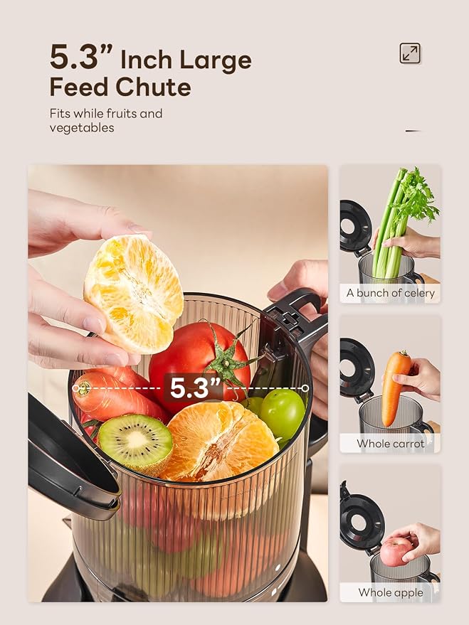 Cold Press Juicer Slow Masticating Machine with 5.5 Inch Chute(Silver) | Wide Feed Chute, For Whole Fruits And Vegetables, Easy To Clean, Gray Finish, Slow Juicing For Fresh Juice