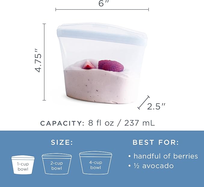 Stasher Premium Reusable Silicone Food Storage Bowl, Clear, 1-Cup | Food-Safe Silicone, Freezer, Sous Vide, Microwave, Dishwasher, Oven Safe, Meal Prep, Lunch Container, BPA-Free, Eco-Friendly