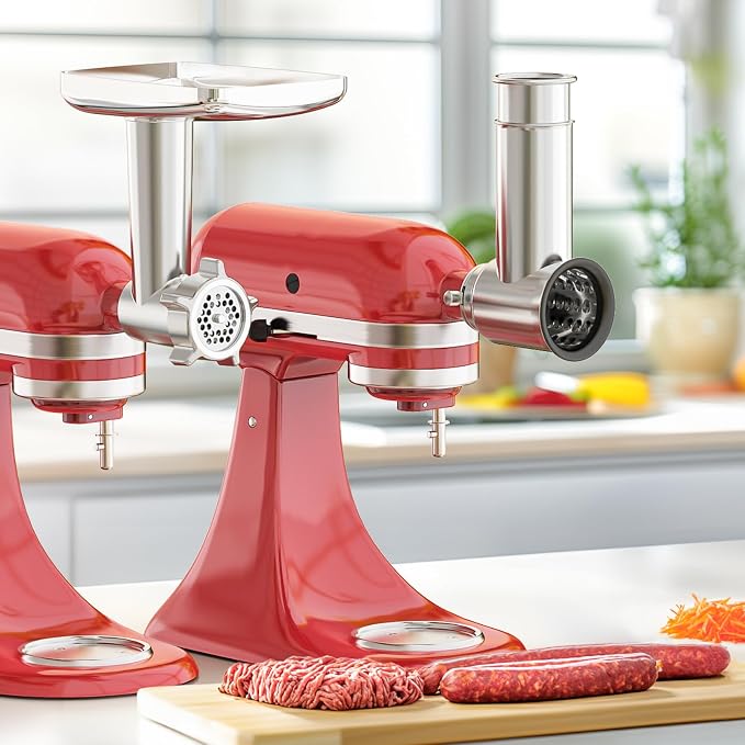 Meat Grinder & Cheese Grater Attachment for KitchenAid Stand Mixer | Meat Grinder with Sausage Stuffer Tubes, Slicer Shredder Attachments, Food Grinder for KitchenAid Mixer Attachments