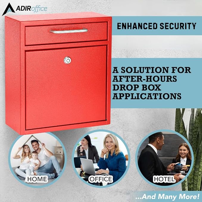 AdirOffice Wall Mount Mailbox - Mailbox with Lock and Keys- Durable Wall Mounted Locking Mailbox and Cash Drop Box for House, Apartments and Bussiness After Hours Deposits