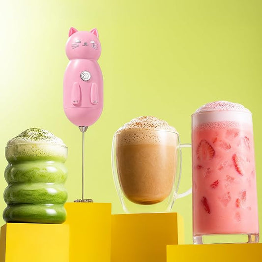 Zulay Kitchen Cat Milk Frother Wand – Cutesy Frother, Meet Your New Frothing Buddy Princess The Cat, Adoption Papers and Stickers Included, Purrr-fect for Lattes, Cappuccino & Matcha – Pink