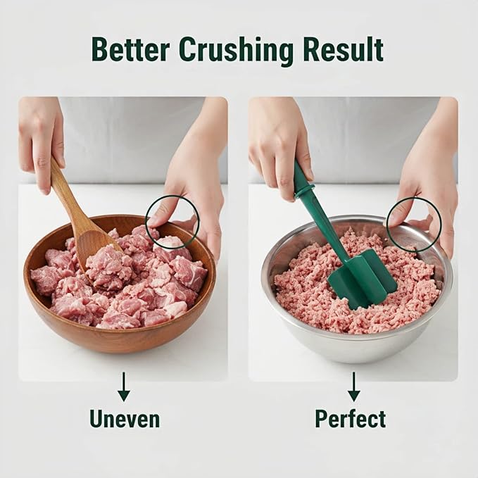 Meat Chopper, Hamburger Grinder, Premium Heat Resistant Masher for Ground Beef, Burger Grinder, Potato Masher, Nylon Potato Mix Tool, Safe, Non-Stick, Mix and Chop Kitchen Tool - Black