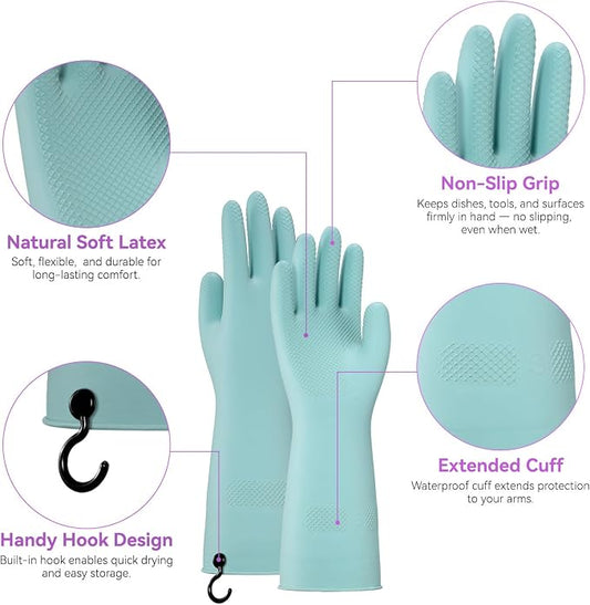 Dishwashing Rubber Gloves for Cleaning – 4 Pairs Kitchen Gloves with Handing Hooks Washing Dishes Household Glove - Small