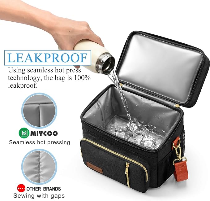 MIYCOO Lunch Bag for Women & Men, Expandable Double Deck Lunch Box, 15L | Leakproof & Waterproof, Portable, Large Soft Insulated Cooler bag for Adult, Work, Camping, Beach, Picnic, Travel