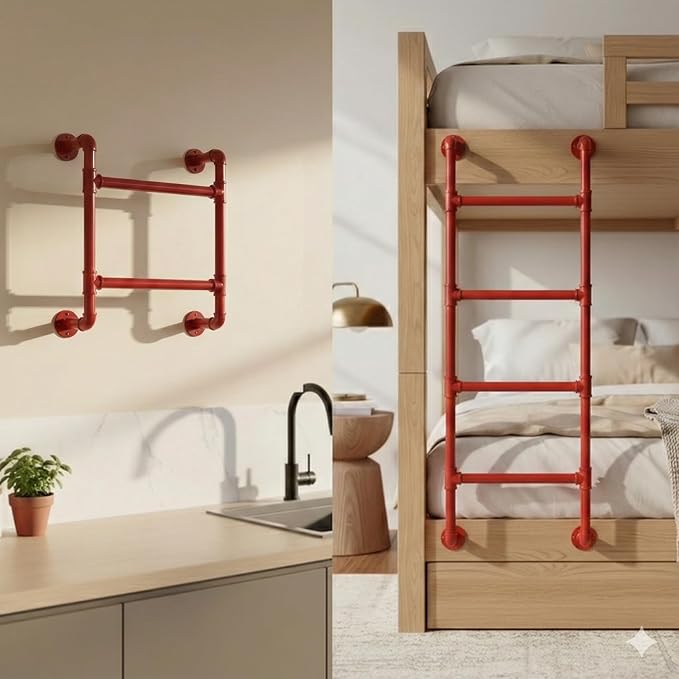 Wall Mounted Modular Ladder - 4-Rung Egress Ladder for Window, Well, Loft, Warehouse, Blanket Rack - Indoor & Outdoor - Certified - Wall-Fixed 4 Step Ladder - Pipe Ladders for Home - Rust Resistant