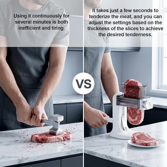 COFUN Manual Meat Tenderizer Tool with 3 Adjustable Spacing (10/12.5/15mm) | Transparent Protective Cover, Premium Metal Meat Tenderizer for Steak Beef Pork Lamb, for Marinating & Grilling, Removable