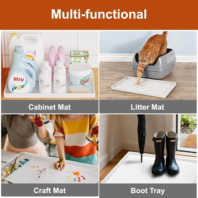 ukeetap 19" x 12" Extra Thick Silicone Mat Waterproof with Raised Edge, BPA Free Non-Slip Dog & Cat Food Mat, Feeding Mat for Food and Water Bowls, Spill Proof Mat to Protect Floors, White