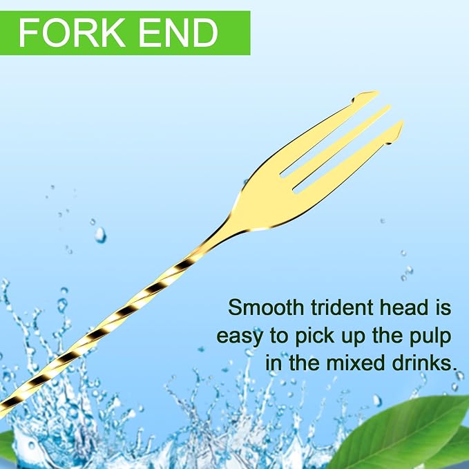 BRIOUT 2 Pcs Bar Spoon, 12 Inches Long Handle Drink Stirrer, Stainless Steel Bar Cocktail Mixing Spoons with Double Ended Design for Stirring, Gold